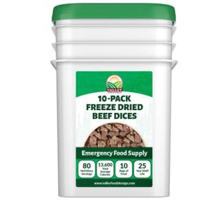 Freeze Dried Beef Dices | 10 Bags + Bucket | USDA-Certified - Valley Food Storage
